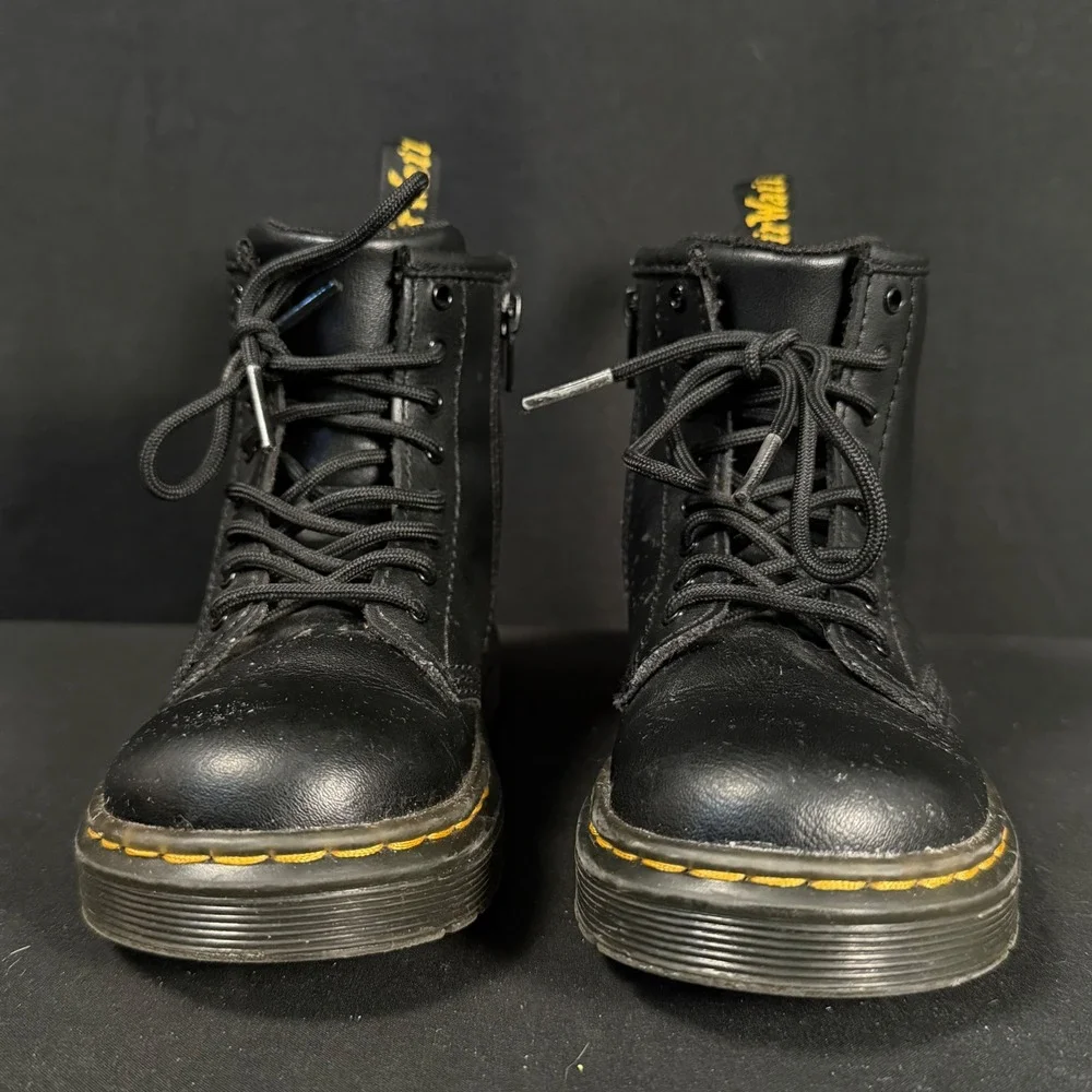 Dr. Martens Zavala T 1460 Black Leather Toddler Combat Boots Side Zip Size 10